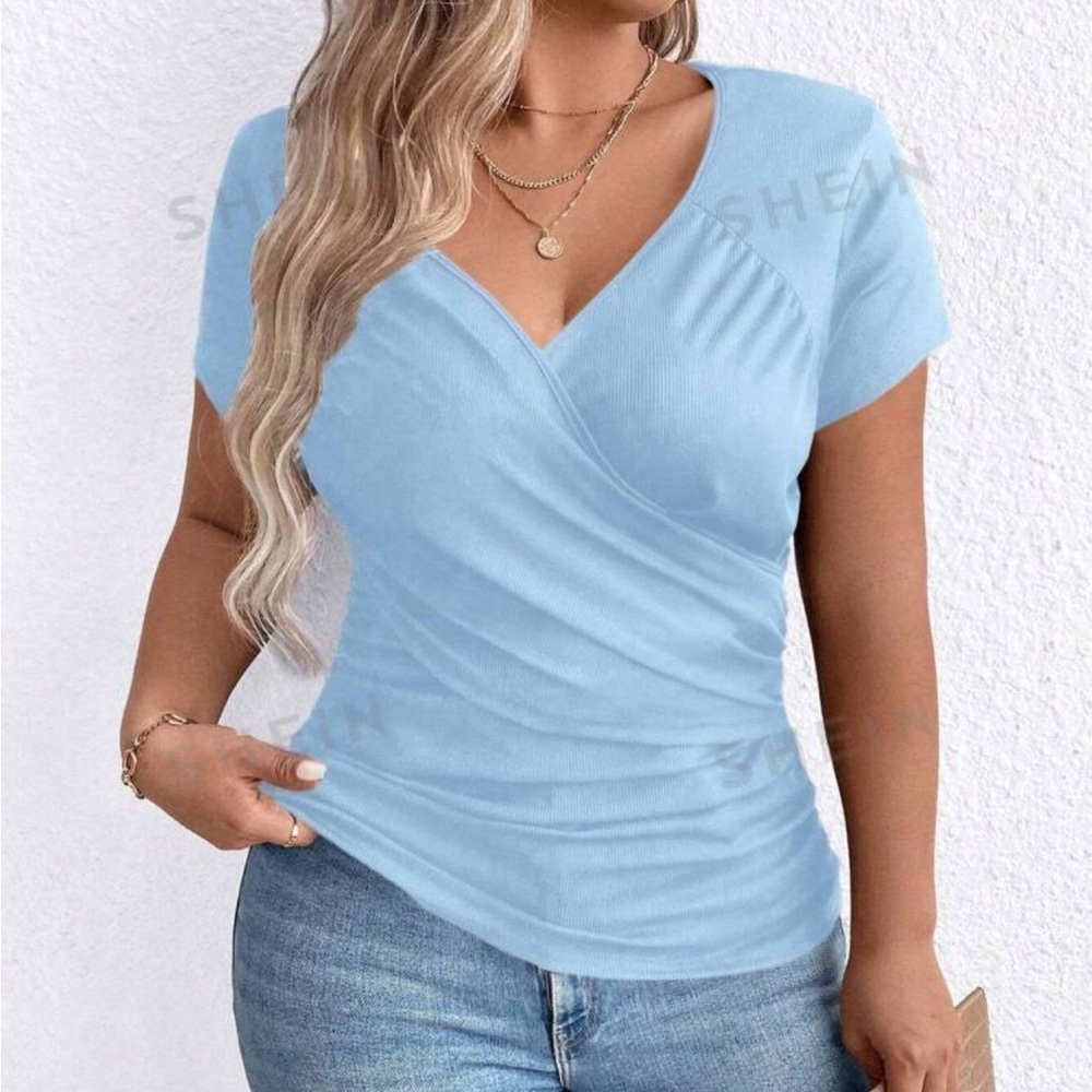 SHEIN baby blue ribbed top